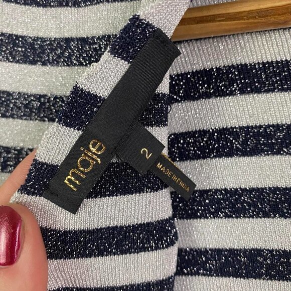 MAJE silver and black sparkly long sleeve striped dress - Picture 4 of 7